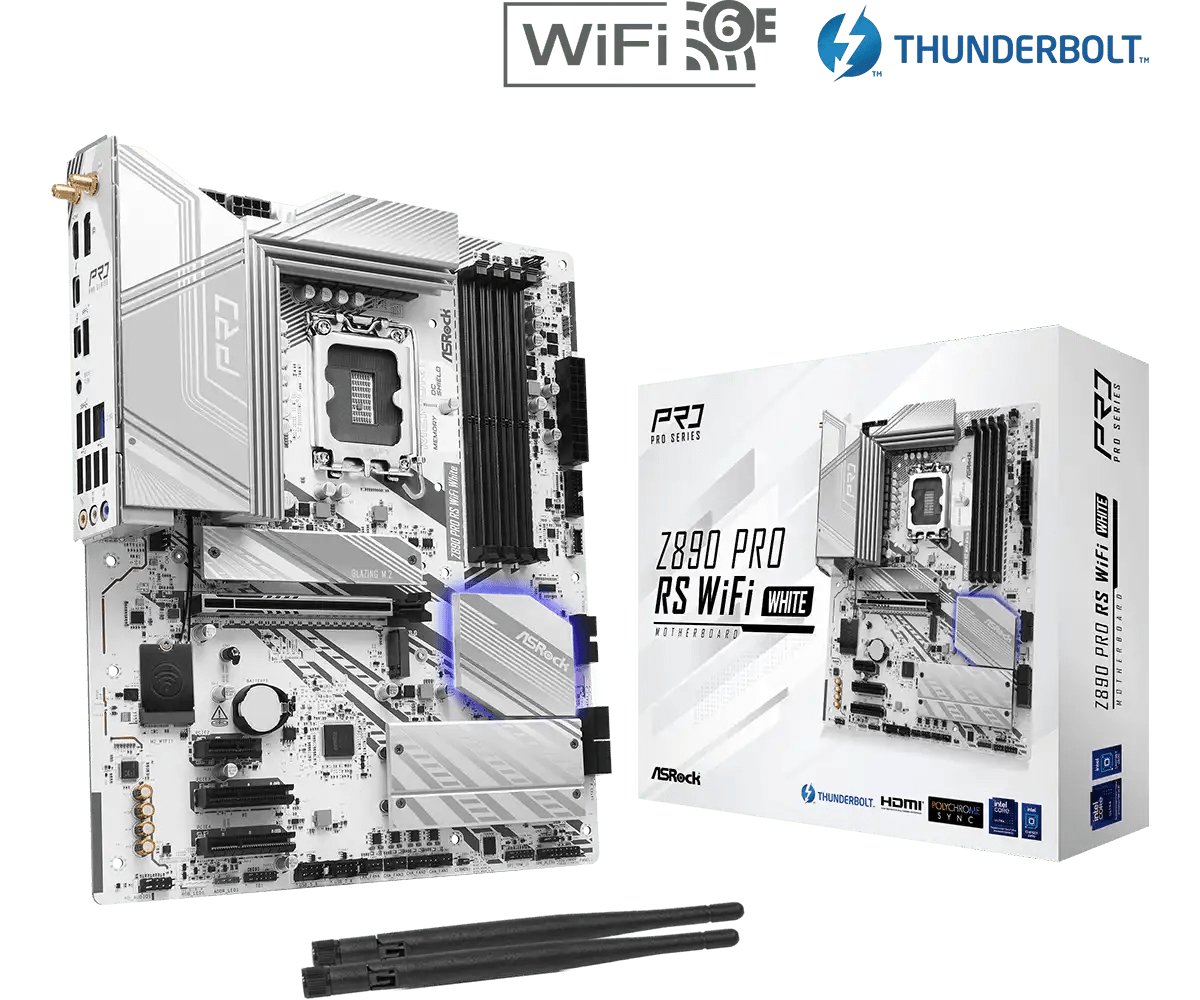 ASRock Z890 Pro RS WiFi White LGA1851 Socket Gaming Motherboard - Vektra Computers LLC ASRock Z890 Pro RS WiFi White LGA1851 Socket Gaming Motherboard - Vektra Computers LLC